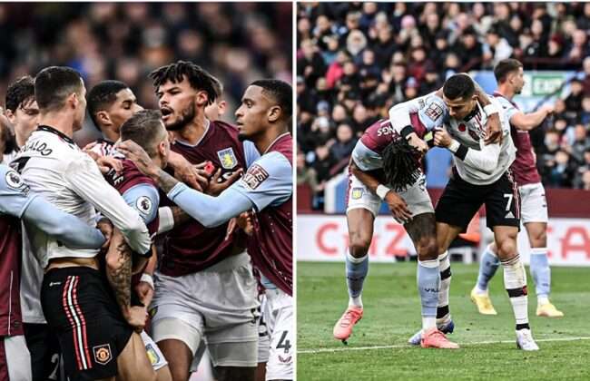 فيديو - شجار كريستيانو رونالدو مع مدافع استون فيلا 1 شجار كريستيانو