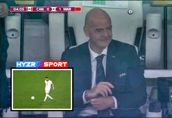 انبهار و ردة فعل رئيس الفيفا انفانتينو بهدف حكيم زياش السريع ضد كندا 1 انبهار وردة فعل رئيس الفيفا انفانتينو بهدف حكيم زياش السريع ضد كندا