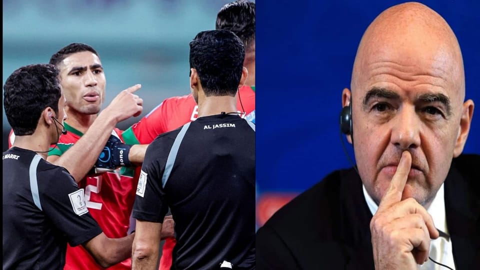 أشرف حكيمي ينفجر في وجه رئيس الفيفا بعد نهاية المباراة أمام كرواتيا بسبب الظلم التحكيمي 1 أشرف حكيمي ينفجر في وجه رئيس الفيفا بعد نهاية المباراة بسبب الظلم التحكيمي