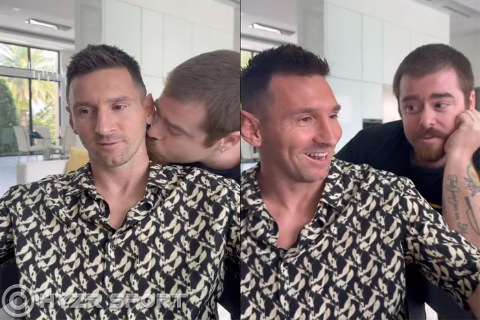 سقطة اخلاقية من ميسي : ظهر في فيديو مع صحفي يقبله من عنقه